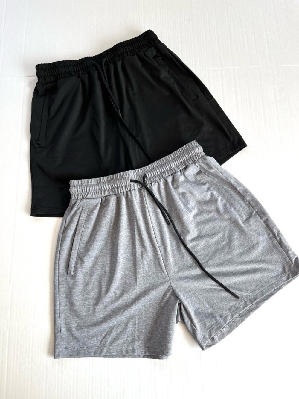 Bundle 2 Shorts Sz S Gray Black Pull On Elastic Waistband Drawstring Zip Pockets